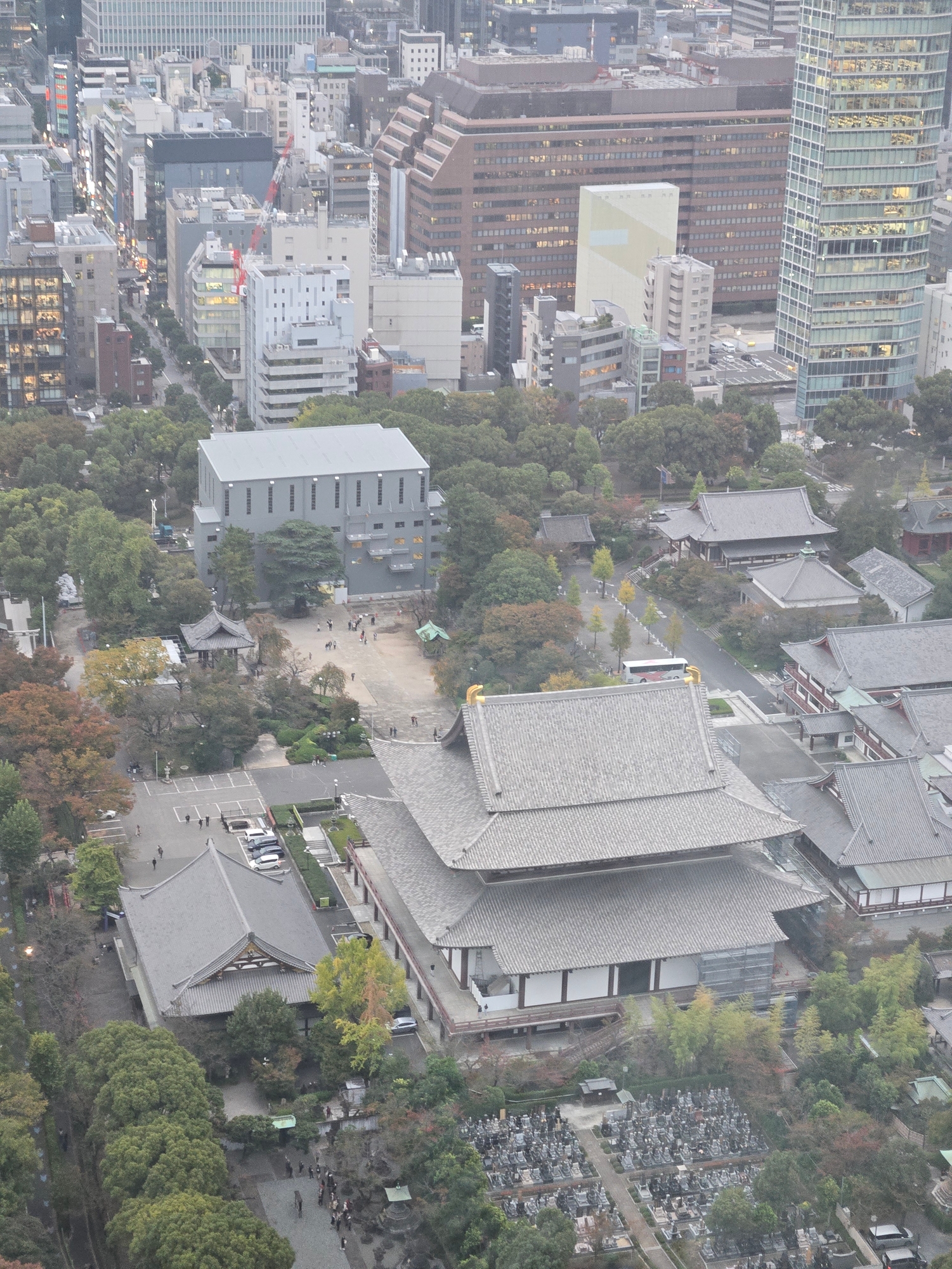 A photo of Zojo-ji Temple seen from above.
