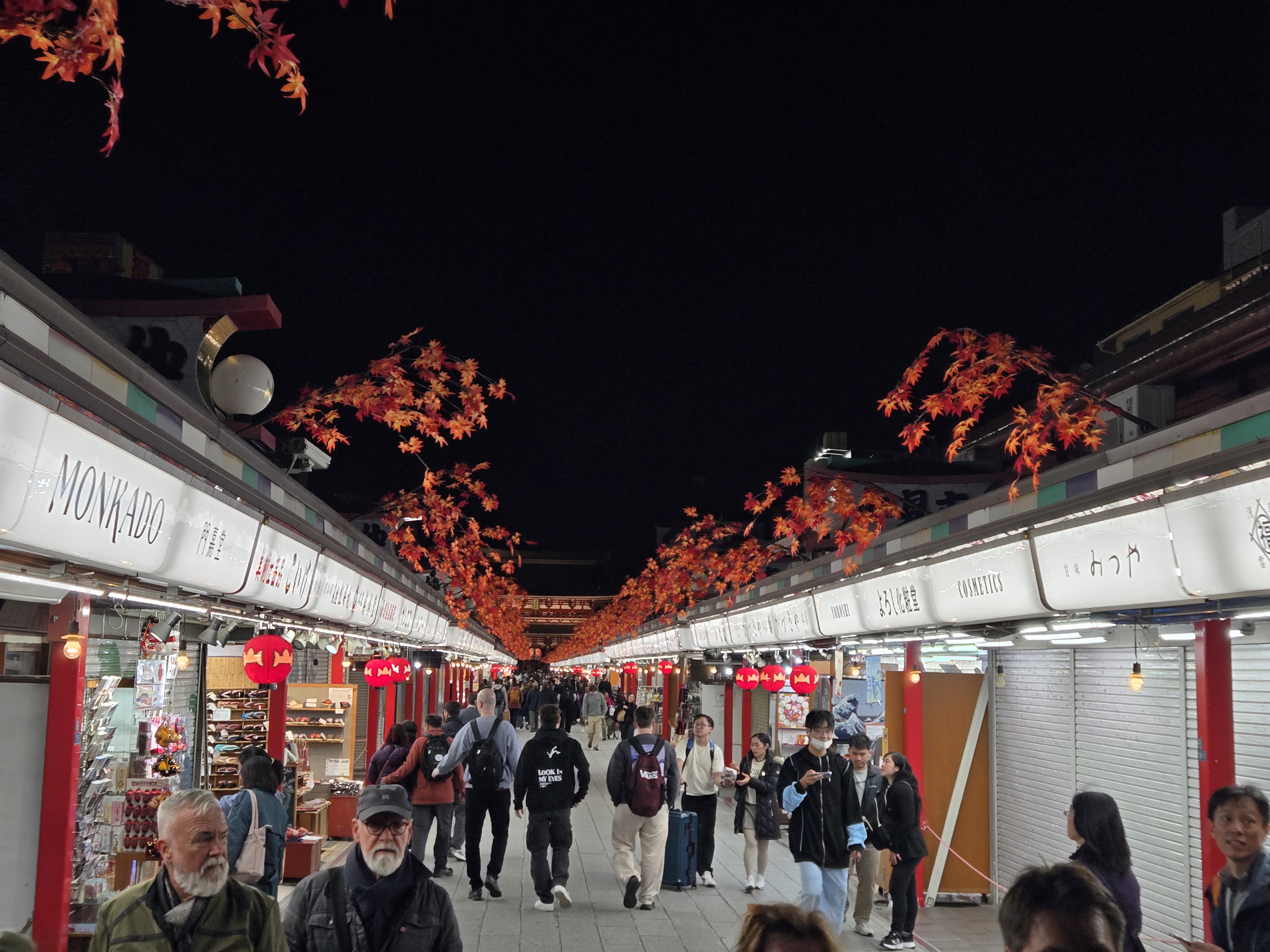 A photo of the main part of Nakamise Shopping Street on the Sensō-ji Temple grounds. 