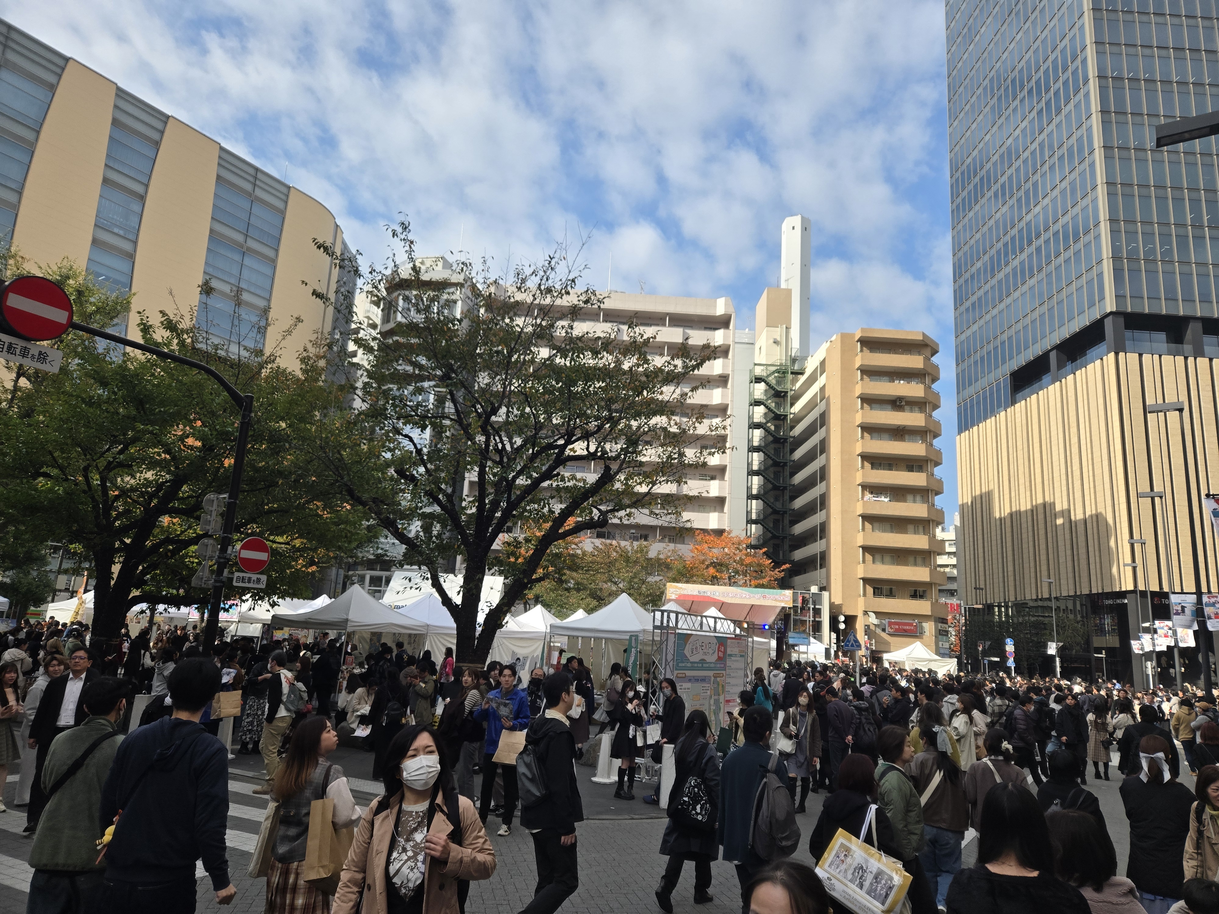 A photo of a festival crowd  near the animate main store.