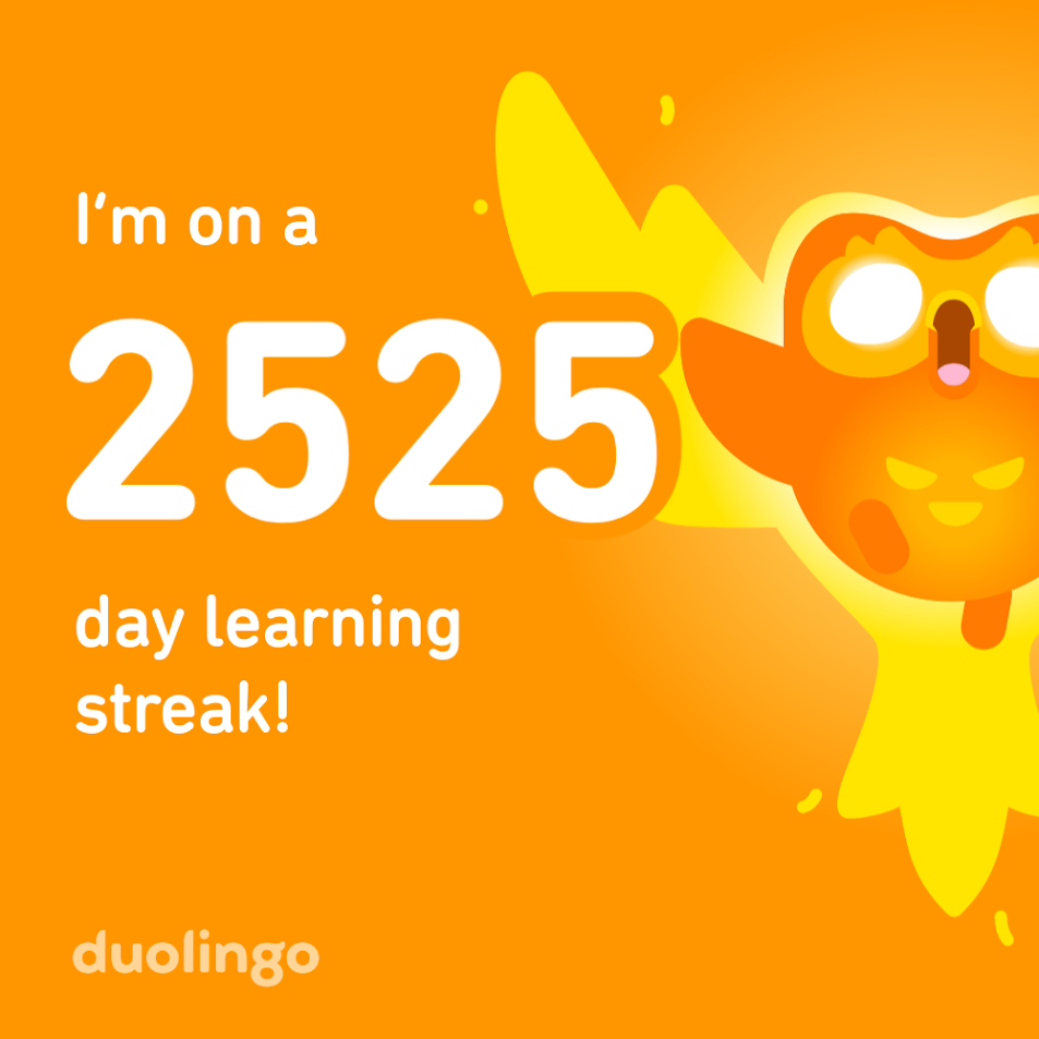 A screenshot of Duolingo, celebrating completion of .