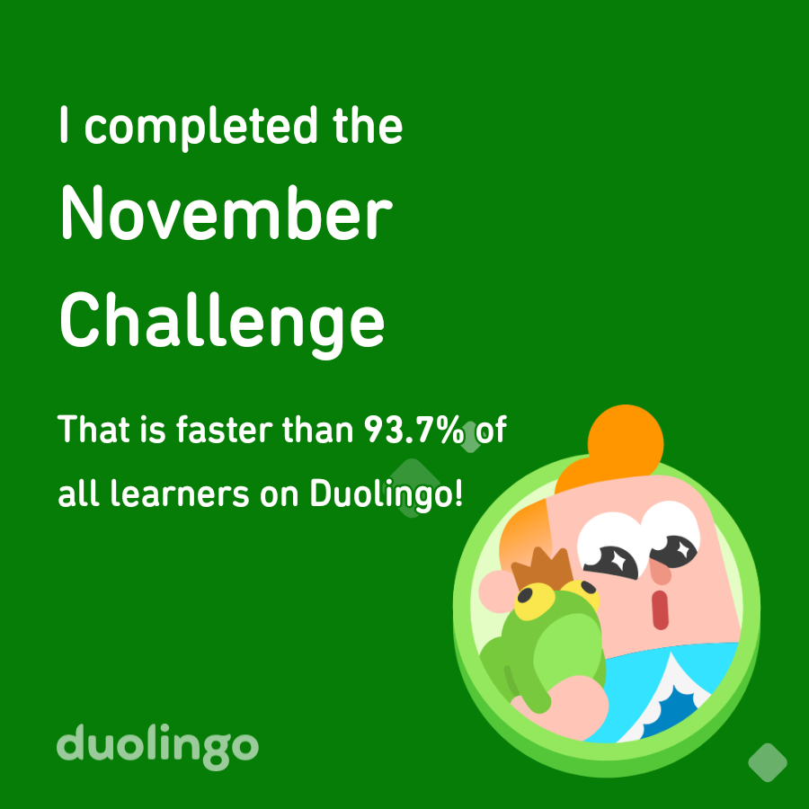 A screenshot of Duolingo, celebrating completion of .