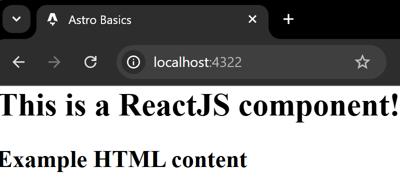 Screenshot showing an Astro project in the web browser.