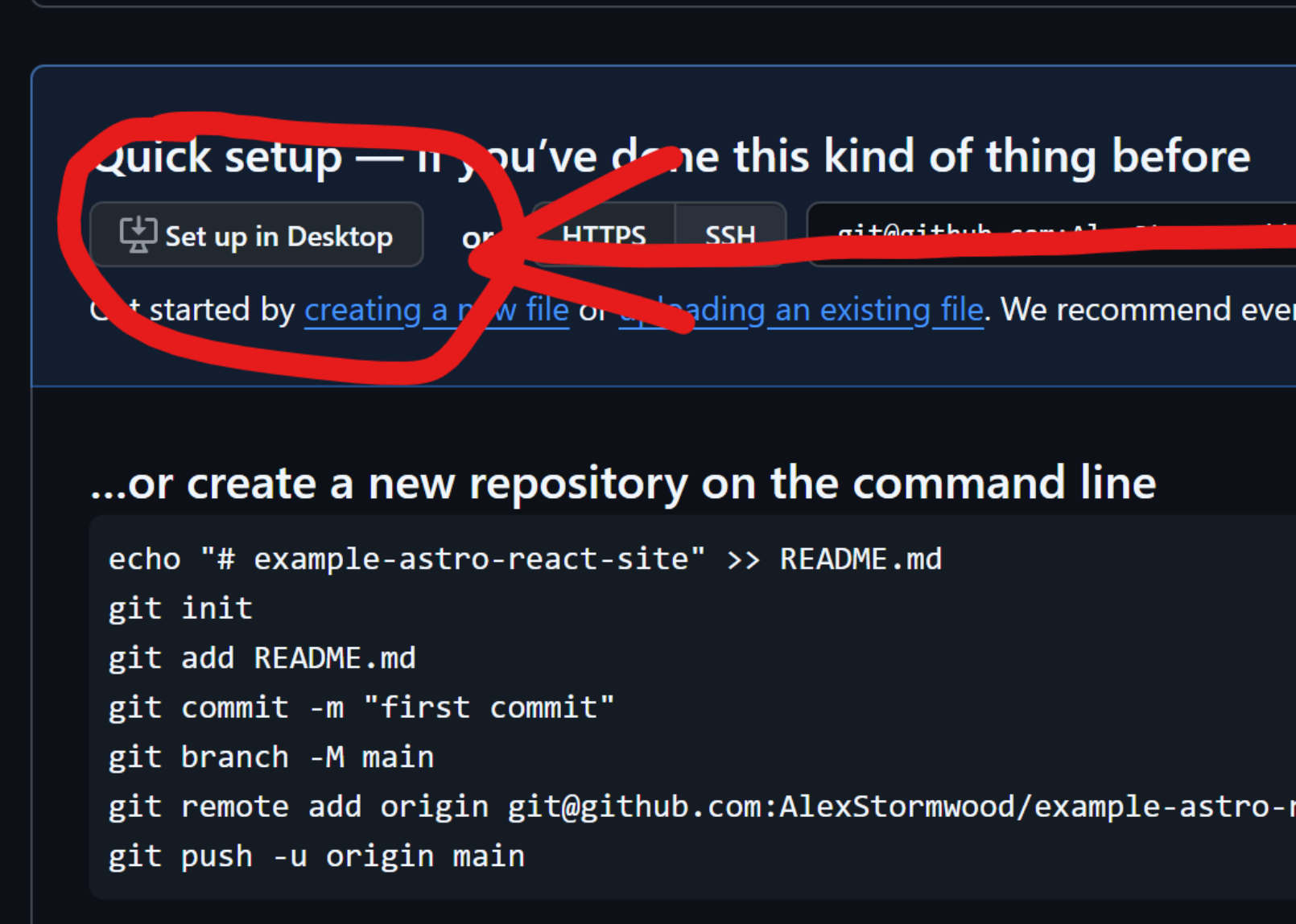 Screenshot from the GitHub website, showing the landing page of a new empty repository